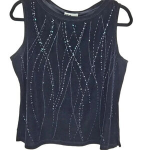 Vintage I.N. Studio Velvet Black Tank Top-‎ Beaded Design- Size Large